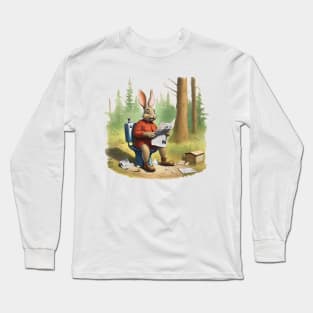 Rabbit sitting on a toilet reading a newspaper Long Sleeve T-Shirt